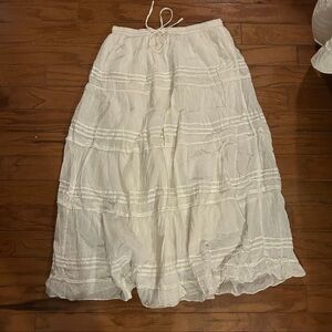 White tiered maxi skirt elastic waist w drawstring size Large church peasant